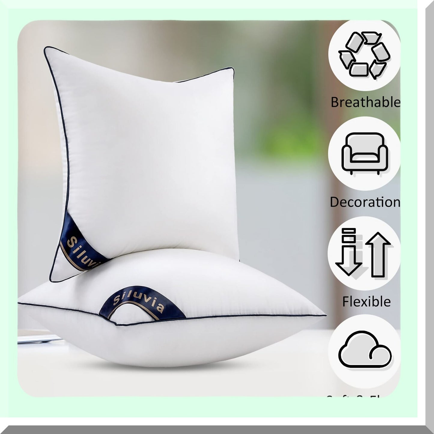 Square Cotton Comfort Pillow Set - 18x18 Decorative Inserts for Sofa, Interior Design - Set of 2 Throw Pillows for Couch Décor