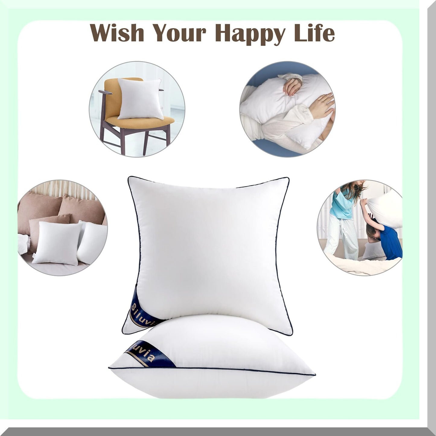 Square Cotton Comfort Pillow Set - 18x18 Decorative Inserts for Sofa, Interior Design - Set of 2 Throw Pillows for Couch Décor