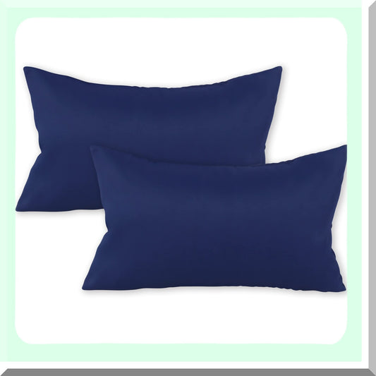 Luxury Soft Navy Blue Throw Pillow Covers - Set of 2 | Hidden Zipper Euro Sham Cushion Cases for Couch, Bed, Chair | Rectangle Cushion Cover for Living Room and Bedroom - 12X20 Inches