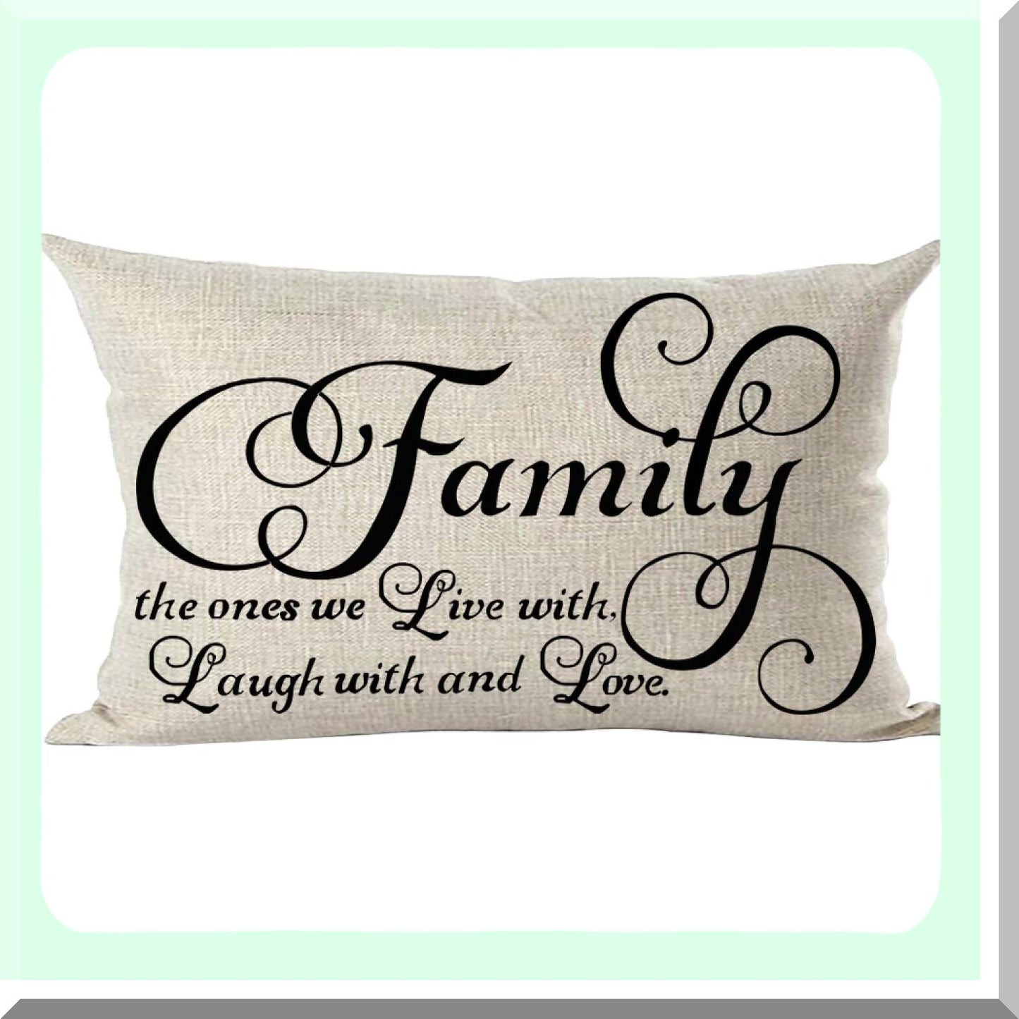 Family Love Quote Decorative Lumbar Pillow Cover - Black Word Art Design for Home Living Room Bed Sofa Car - Cotton Linen Rectangular 12 x 20 Inches