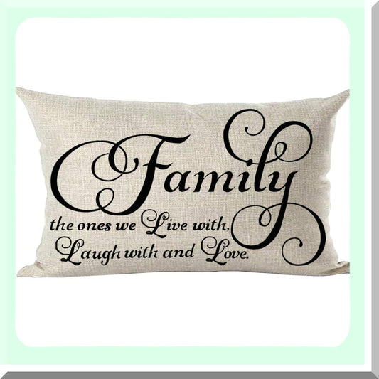 Family Love Quote Decorative Lumbar Pillow Cover - Black Word Art Design for Home Living Room Bed Sofa Car - Cotton Linen Rectangular 12 x 20 Inches