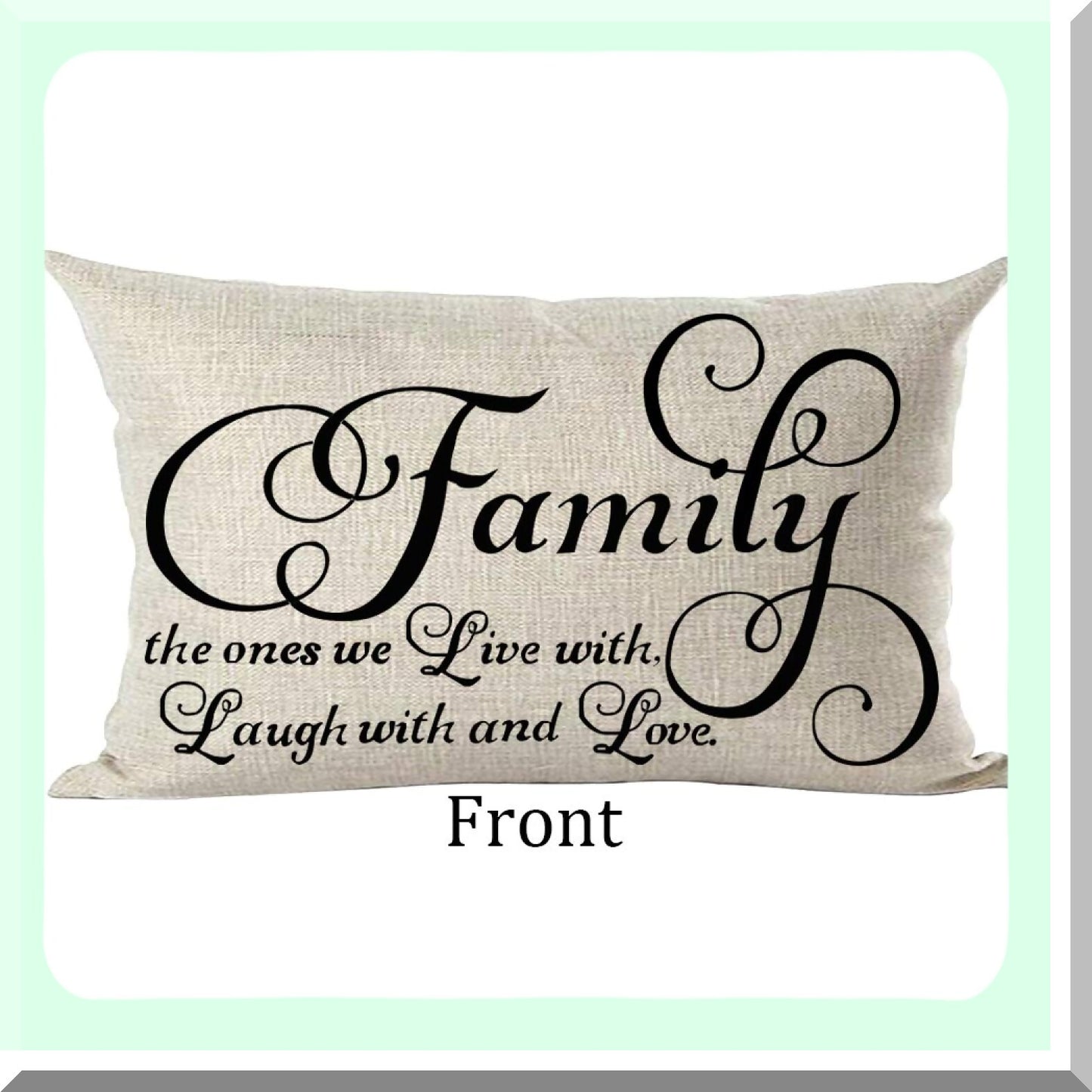 Family Love Quote Decorative Lumbar Pillow Cover - Black Word Art Design for Home Living Room Bed Sofa Car - Cotton Linen Rectangular 12 x 20 Inches