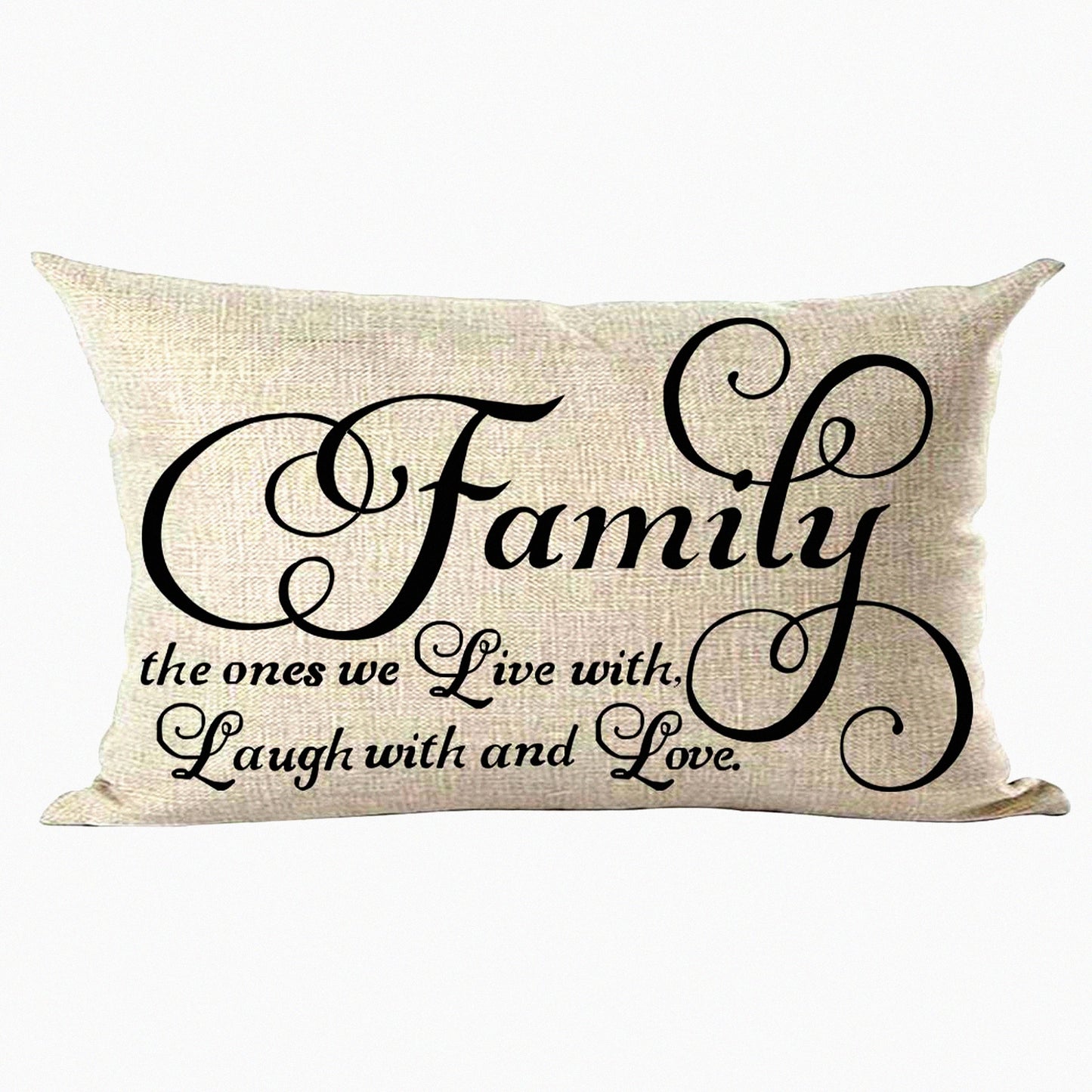 Family Love Quote Decorative Lumbar Pillow Cover - Black Word Art Design for Home Living Room Bed Sofa Car - Cotton Linen Rectangular 12 x 20 Inches