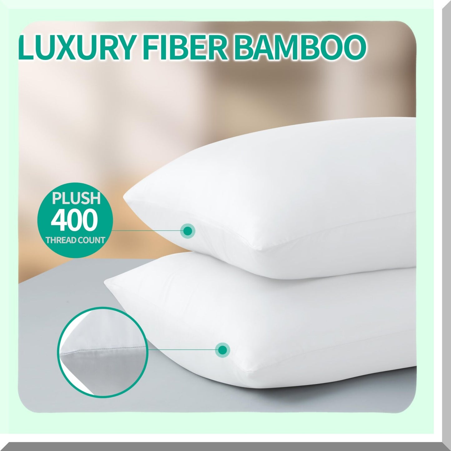 CoolBamboo PillowGuard - Set of 2 Zippered Pillow Protectors, 400 Thread Count Cooling Cases for 20x36 Pillows. Soft, Hotel Quality White Covers.