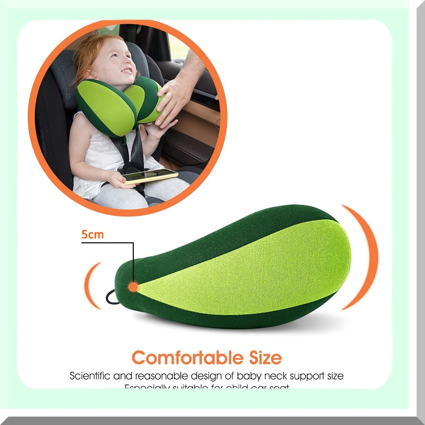 ChinGuard Kids Travel Pillow - Prevent Head Drooping, Comfortable Neck Support, Gift for Toddler/Child, Green Color, Head & Neck Support