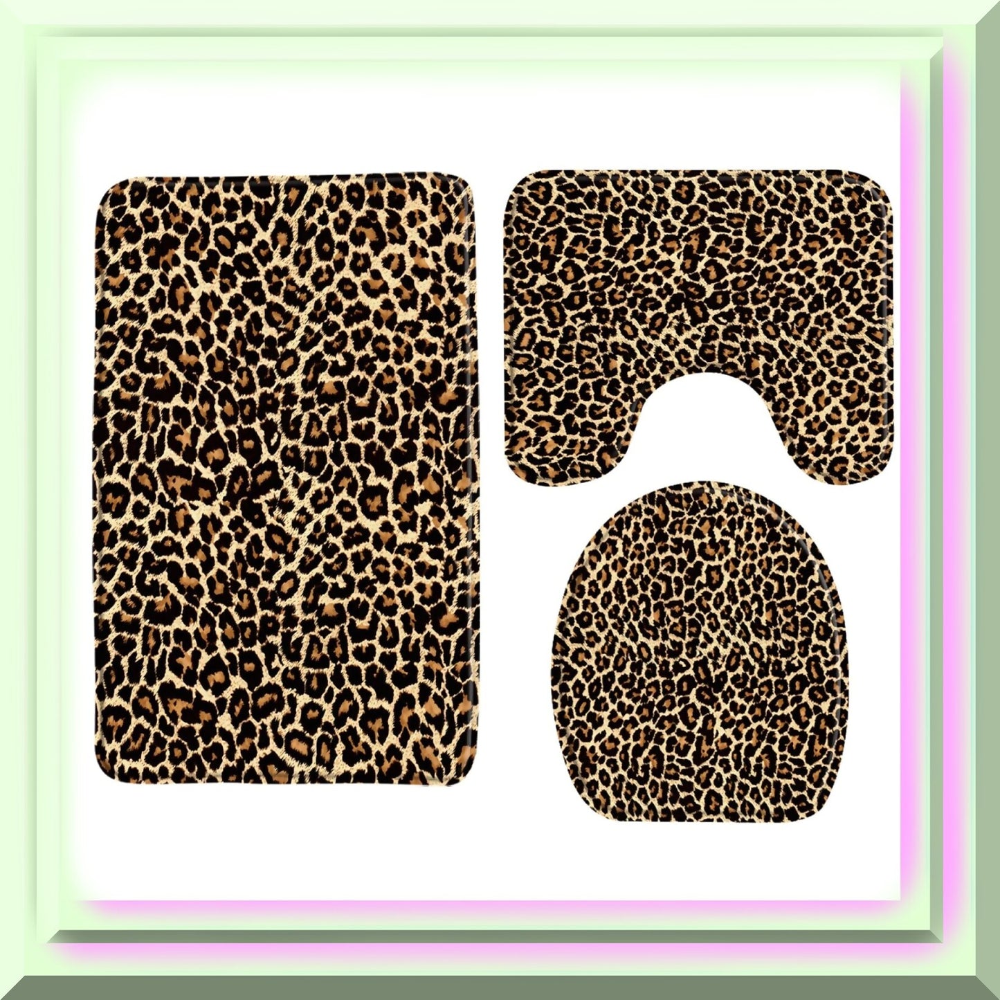 Leopard Print 3-Piece Memory Foam Bath Rug Set