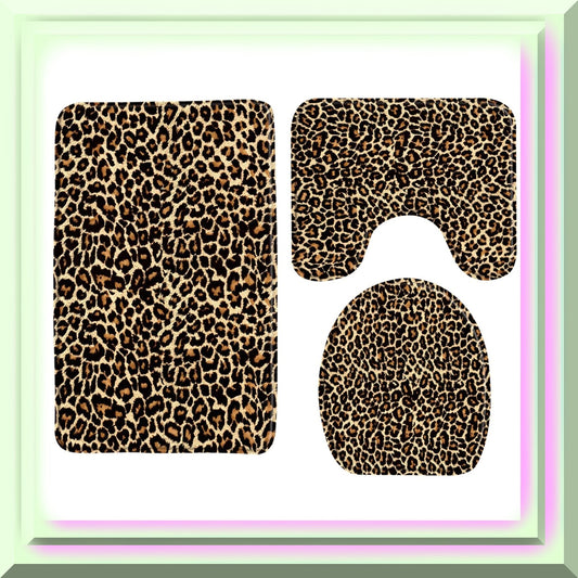 Leopard Print 3-Piece Memory Foam Bath Rug Set