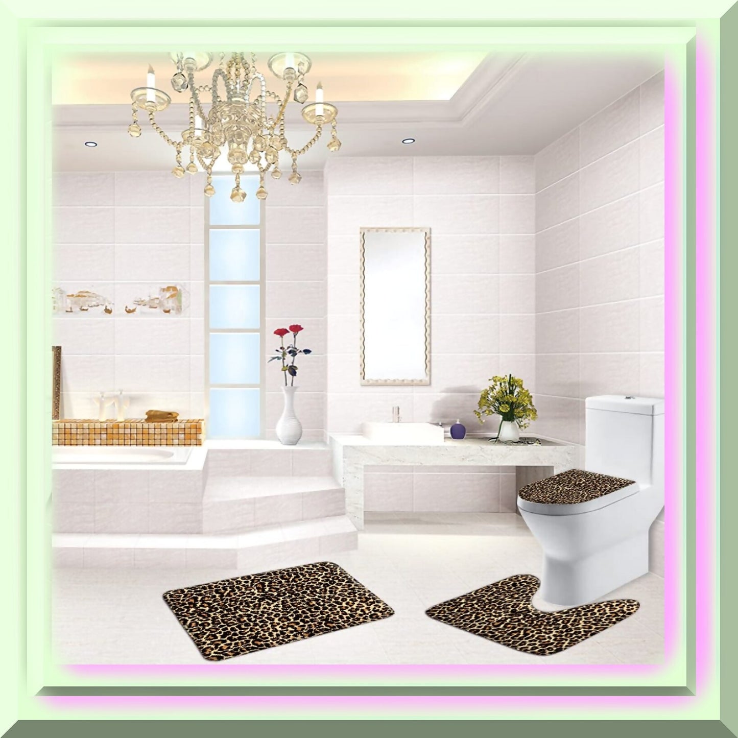 Leopard Print 3-Piece Memory Foam Bath Rug Set