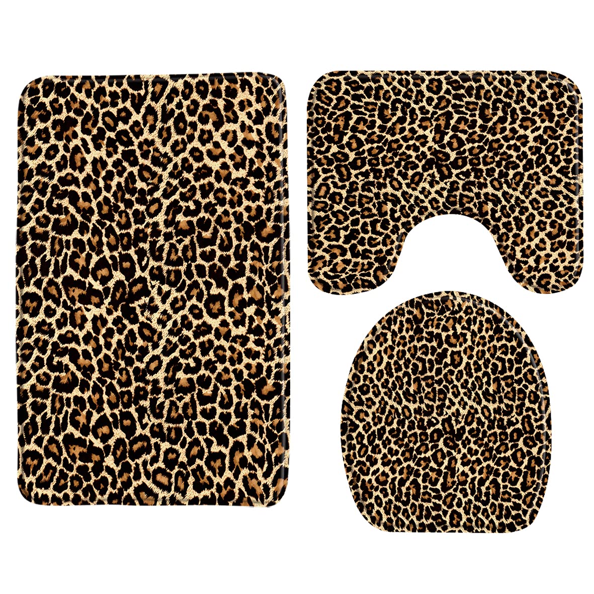 Leopard Print 3-Piece Memory Foam Bath Rug Set