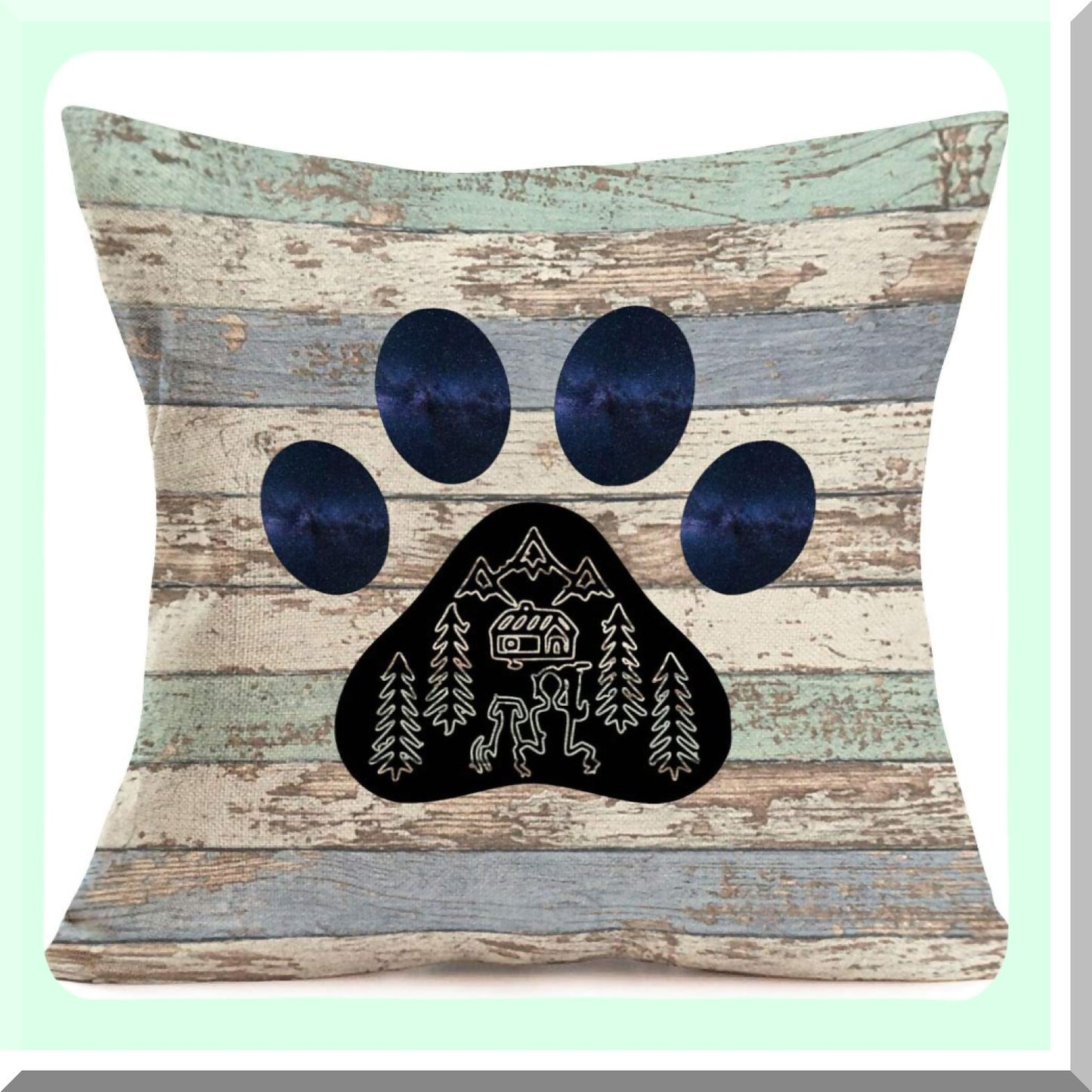 Rustic Paw Print Pillowcase Set - Decorative Cotton Linen Throw Pillow Covers for Home Sofa Decor - 18 x 18 Inch Wood Grain Dog Paw Design