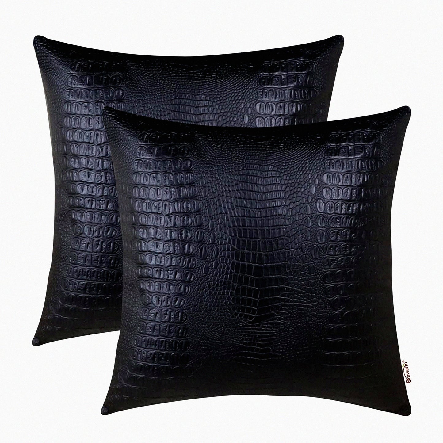 Luxury Croc Leather Pillow Covers - Set of 2, 18x18 Inches, Black Decorative Throw Pillows for Living Room, Couch, Bed, Sofa - Home Decor Accent