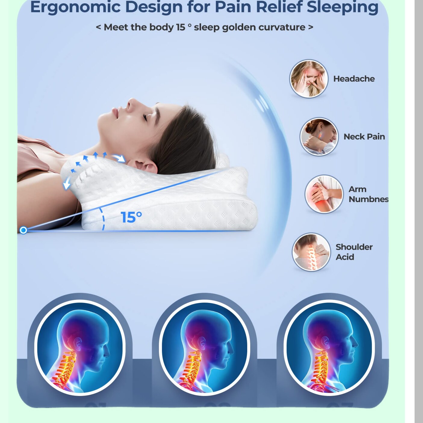 OrthoRelax Memory Foam Neck Support Pillow - Pain Relief Cervical Pillow for Shoulder & Neck, Adjustable Sweet Sleep Pillow for Side, Back, Stomach Sleeper.