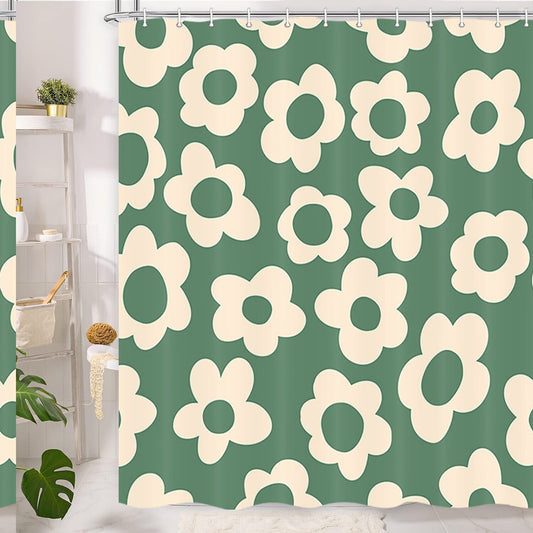 Boho Sage Green Daisy Shower Curtain 72x72in