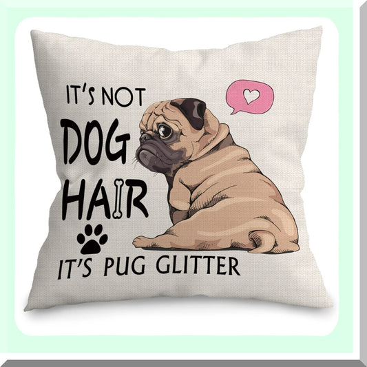 Pug Glitter Throw Pillow - Funny Dog Decor for Home & Bedroom - Pug Mom Gifts - Girls Room Decor - Dog Lover Accessories - 18x18in Cover
