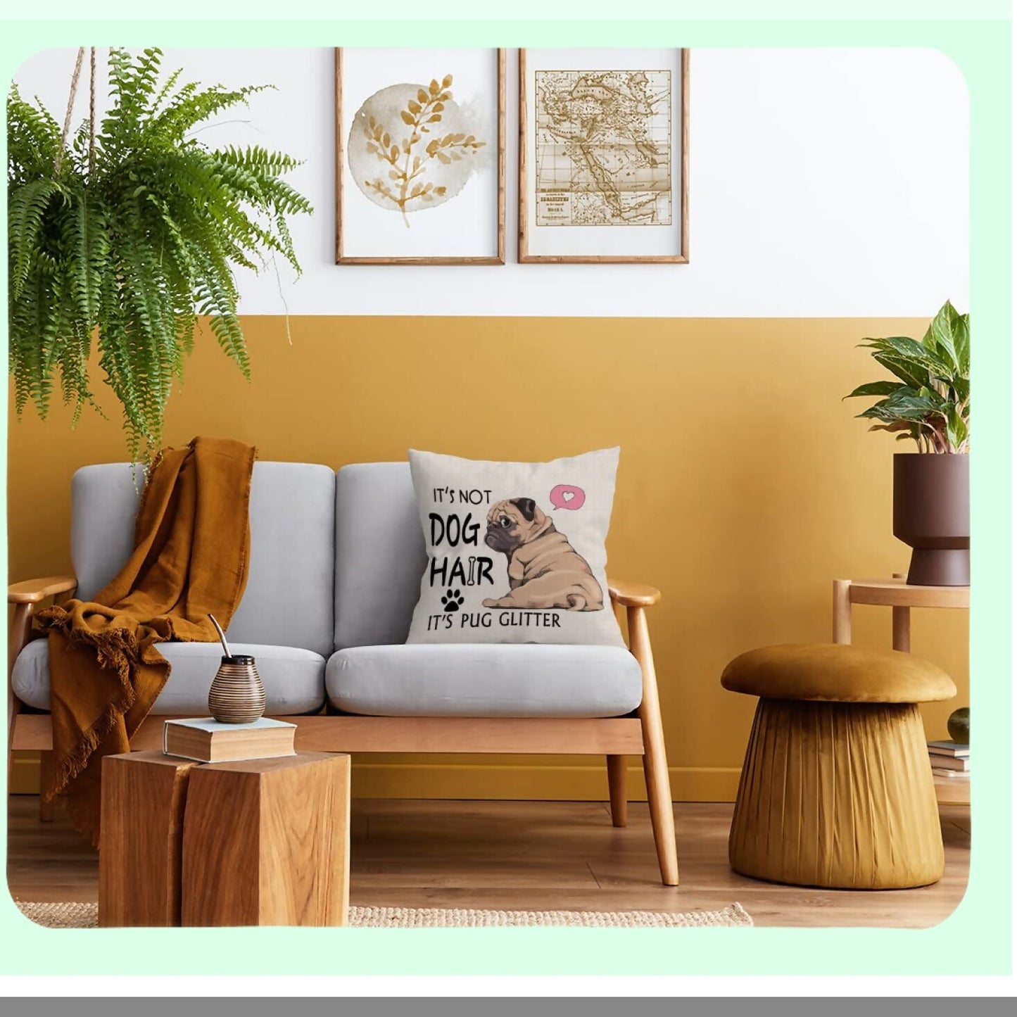 Pug Glitter Throw Pillow - Funny Dog Decor for Home & Bedroom - Pug Mom Gifts - Girls Room Decor - Dog Lover Accessories - 18x18in Cover