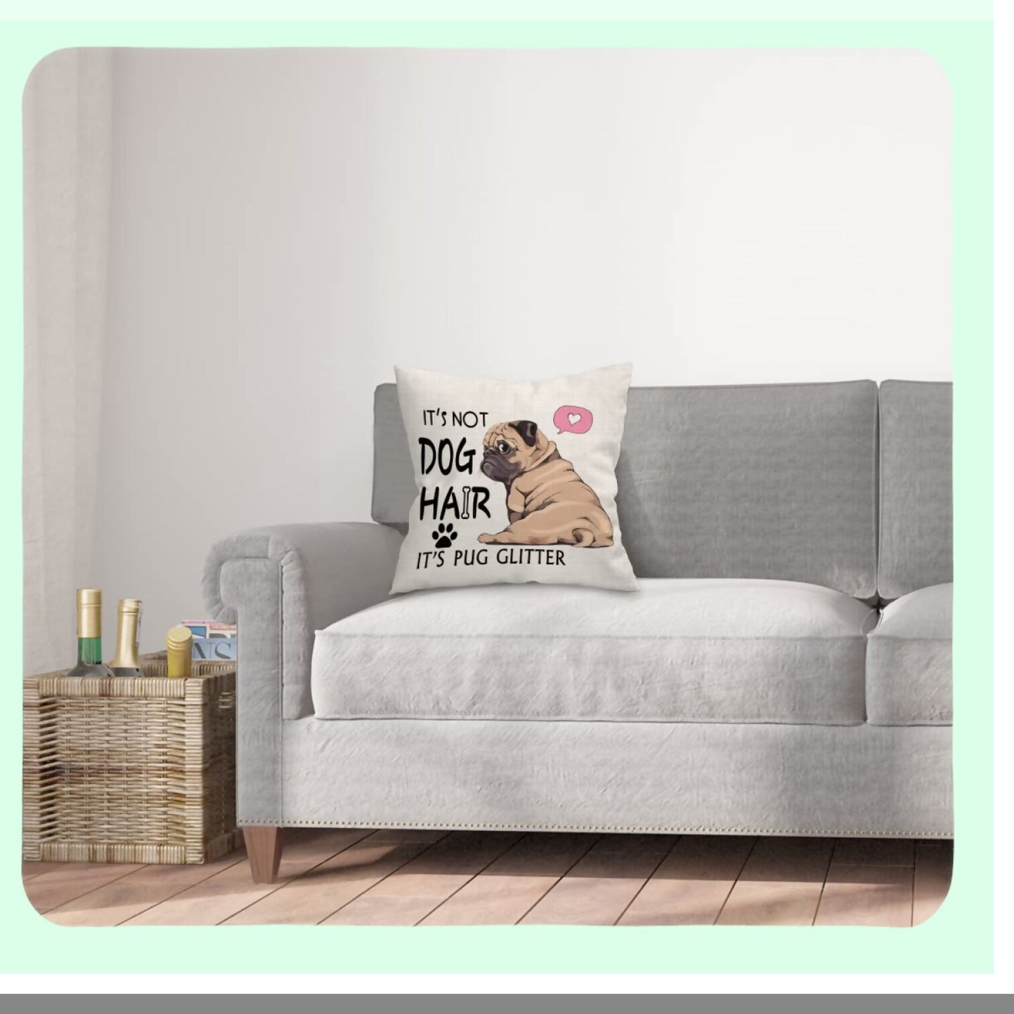 Pug Glitter Throw Pillow - Funny Dog Decor for Home & Bedroom - Pug Mom Gifts - Girls Room Decor - Dog Lover Accessories - 18x18in Cover