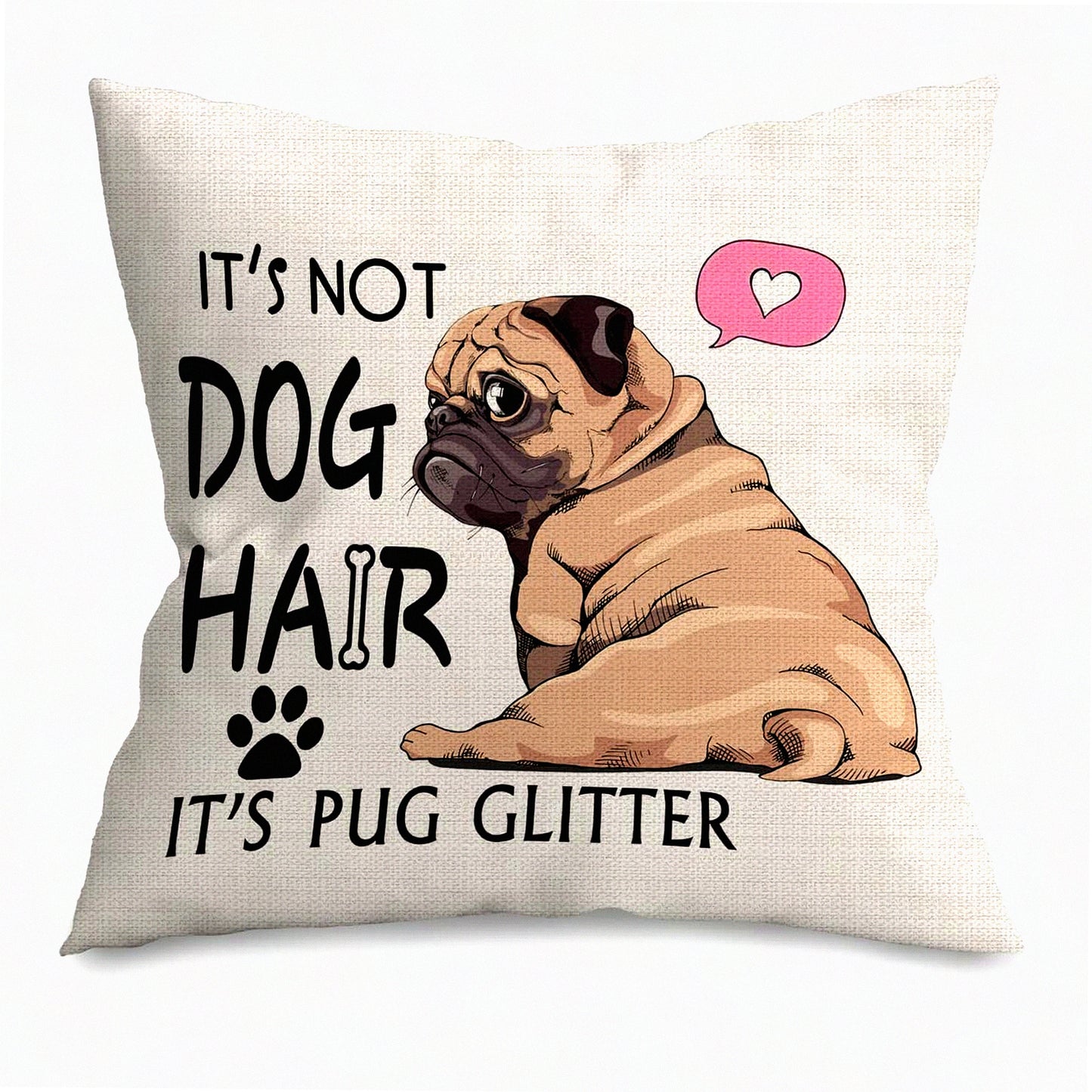 Pug Glitter Throw Pillow - Funny Dog Decor for Home & Bedroom - Pug Mom Gifts - Girls Room Decor - Dog Lover Accessories - 18x18in Cover
