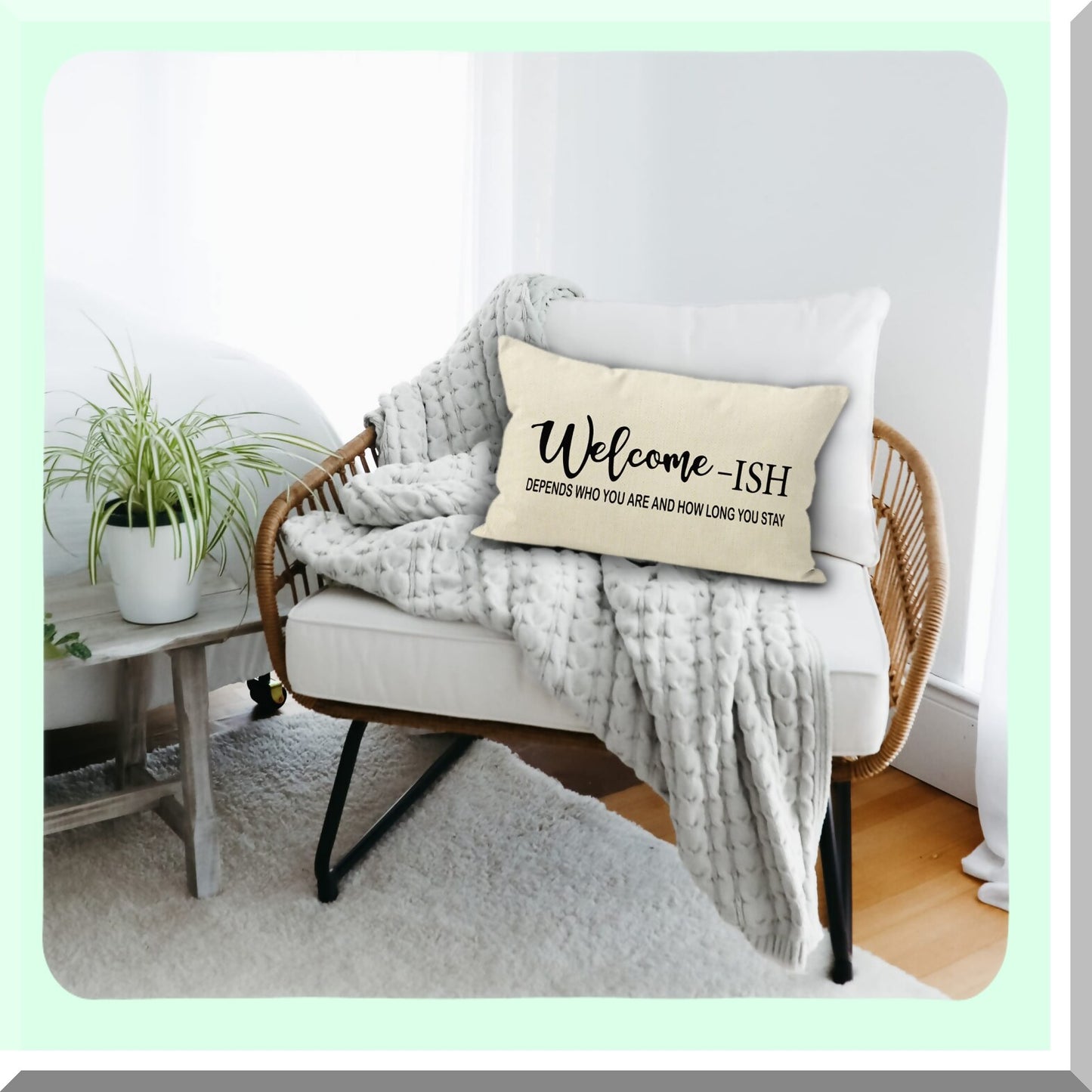 Rustic Welcome Quotes Linen Pillow Cover - Farmhouse Decor 18x18 - Funny Housewarming Gift for Home Porch Sofa - Welcome-ish Throw Pillow Case