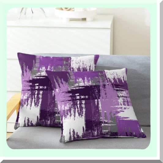 CozyFleece Watercolor Brush Strokes Pillow Cases - Pack of 2 Decorative Cushion Covers for Couch Bed Sofa - Farmhouse Decoration 18 X 18 Purple