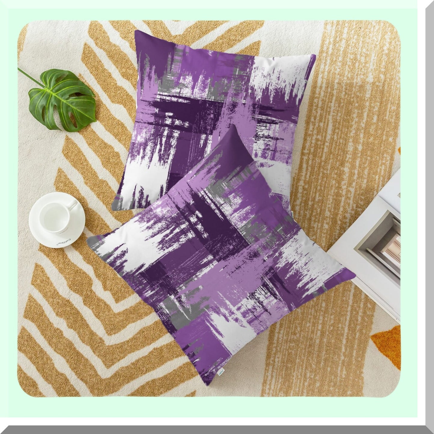 CozyFleece Watercolor Brush Strokes Pillow Cases - Pack of 2 Decorative Cushion Covers for Couch Bed Sofa - Farmhouse Decoration 18 X 18 Purple