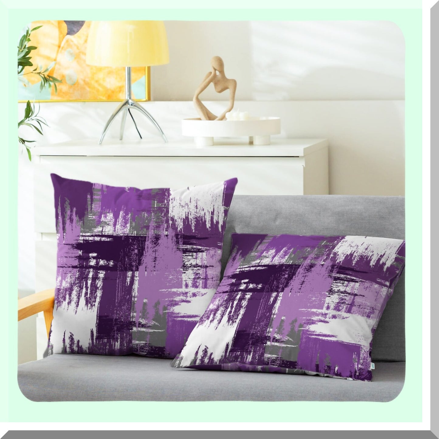CozyFleece Watercolor Brush Strokes Pillow Cases - Pack of 2 Decorative Cushion Covers for Couch Bed Sofa - Farmhouse Decoration 18 X 18 Purple