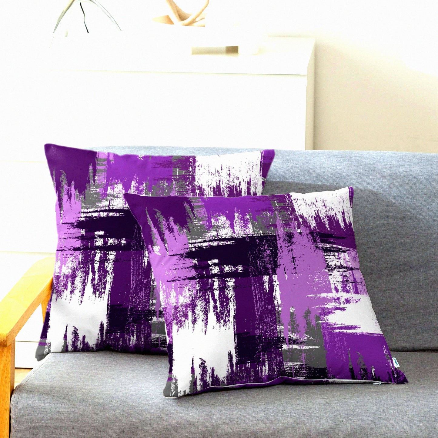 CozyFleece Watercolor Brush Strokes Pillow Cases - Pack of 2 Decorative Cushion Covers for Couch Bed Sofa - Farmhouse Decoration 18 X 18 Purple