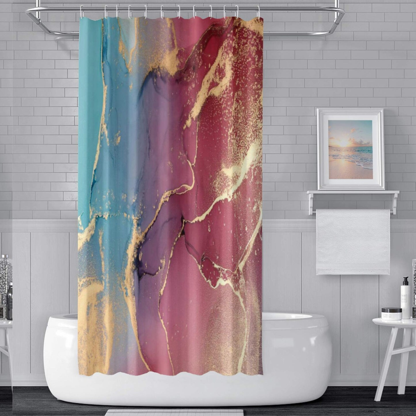 60x72inch Marble Fabric Shower Curtain Blue Purple Ink