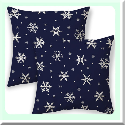 Winter Wonderland Snowflake Pillow Covers - Set of 2 Navy Blue & White 18x18 Decorative Throw Pillows for Couch, Farmhouse Cushion Covers for Bed & Sofa. Perfect Xmas Outdoor Decor!