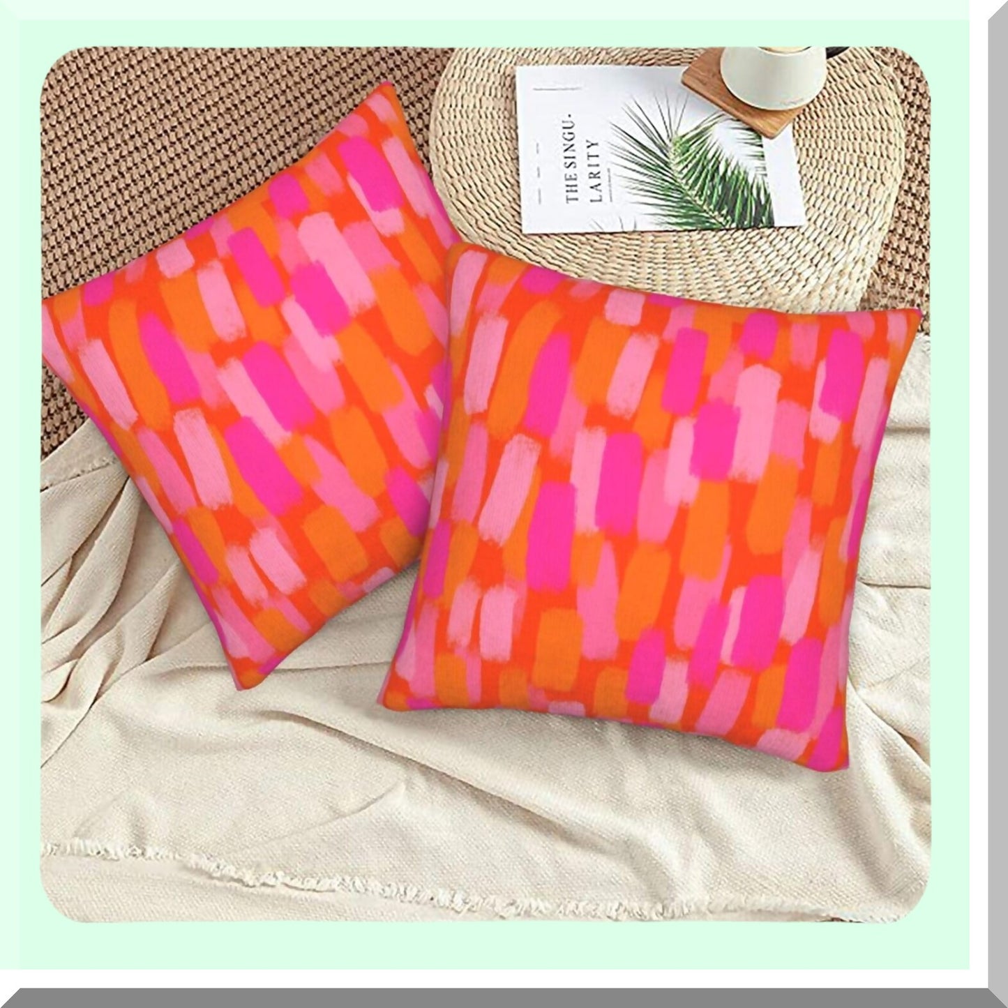 Retro 70s Aesthetic Brushstroke Pillow Covers - Set of 2 | Pink Orange Throw Pillowcase for Living Room, Bed, Couch, Sofa | Trendy Funky Home Decor - 18"X18" Cozy Cushion Cover for Dorm College