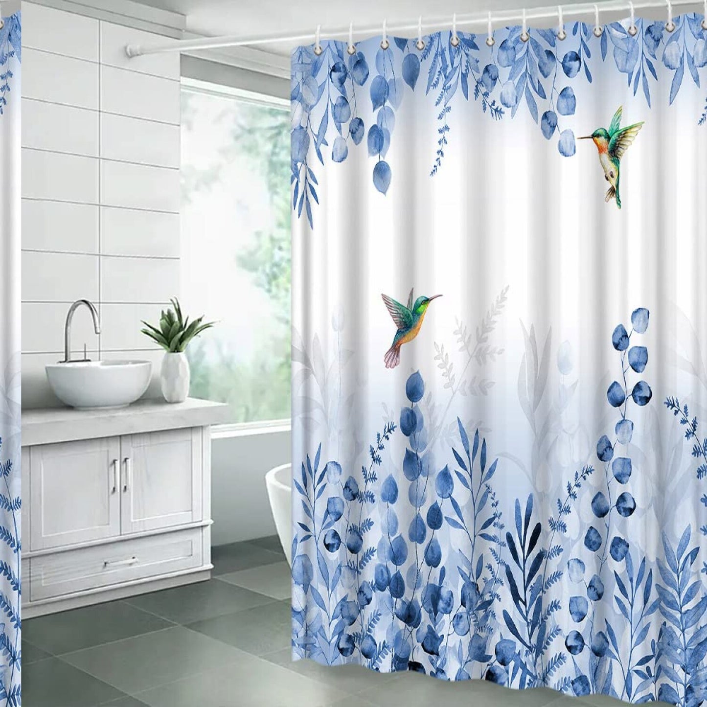 Blue Sage Leaves Shower Curtain 70x70 Inch