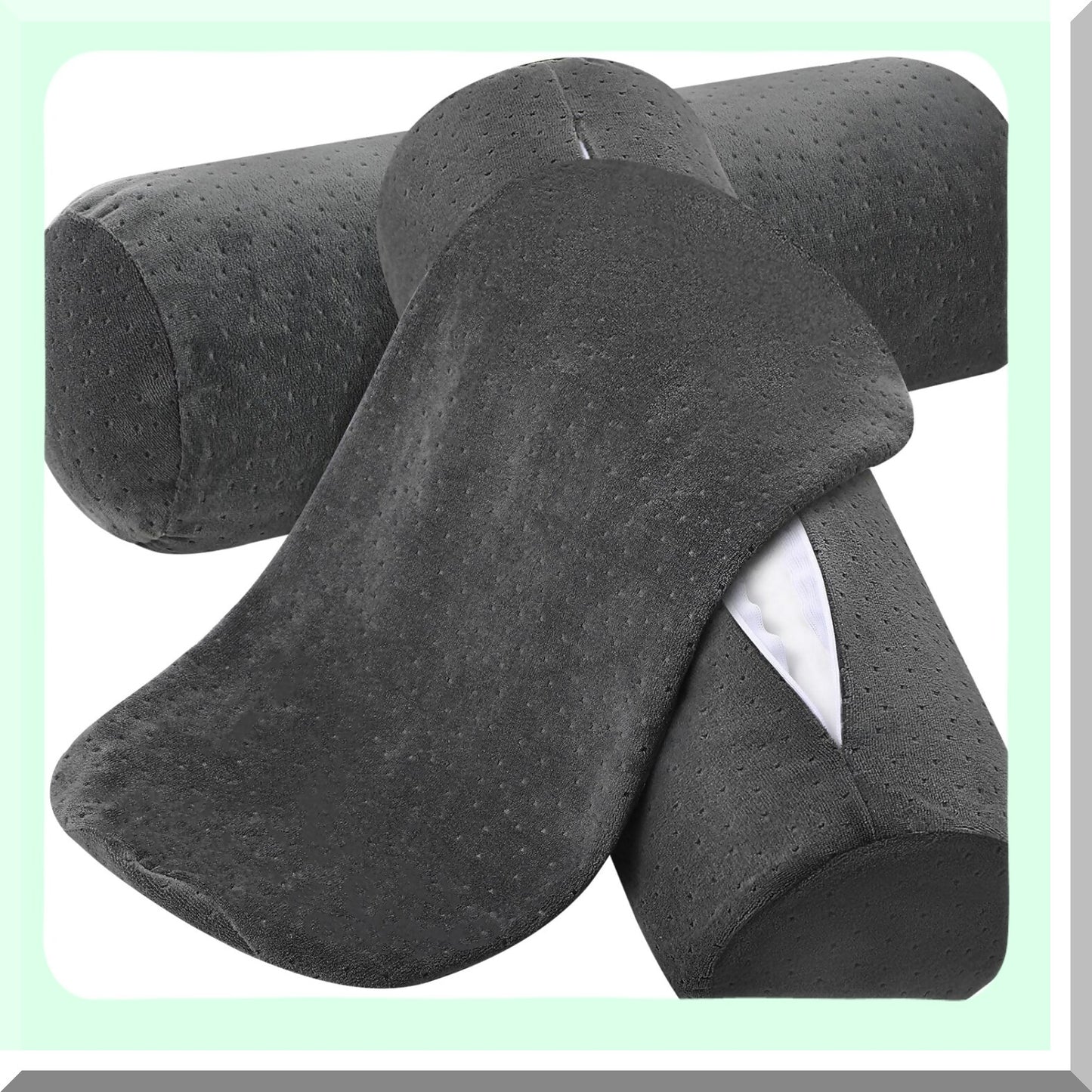 Velvet Cervical Pillow Cover Set - Soft Bolster Pillowcases for Neck Roll Pillow - Round Zippered Case - Ash Black - 18 x 6 Inches - 2 Pcs