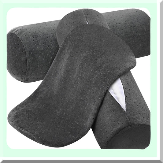 Velvet Cervical Pillow Cover Set - Soft Bolster Pillowcases for Neck Roll Pillow - Round Zippered Case - Ash Black - 18 x 6 Inches - 2 Pcs
