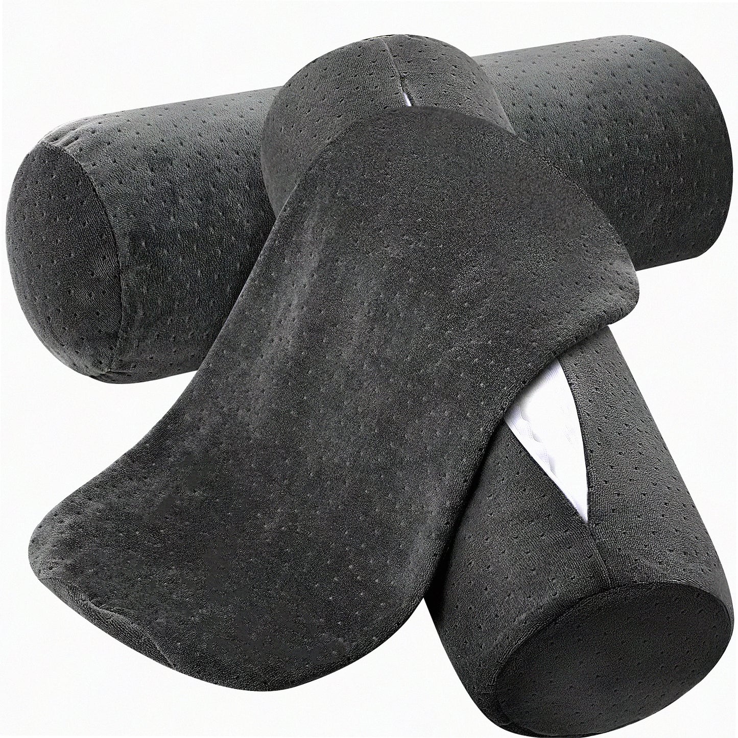 Velvet Cervical Pillow Cover Set - Soft Bolster Pillowcases for Neck Roll Pillow - Round Zippered Case - Ash Black - 18 x 6 Inches - 2 Pcs