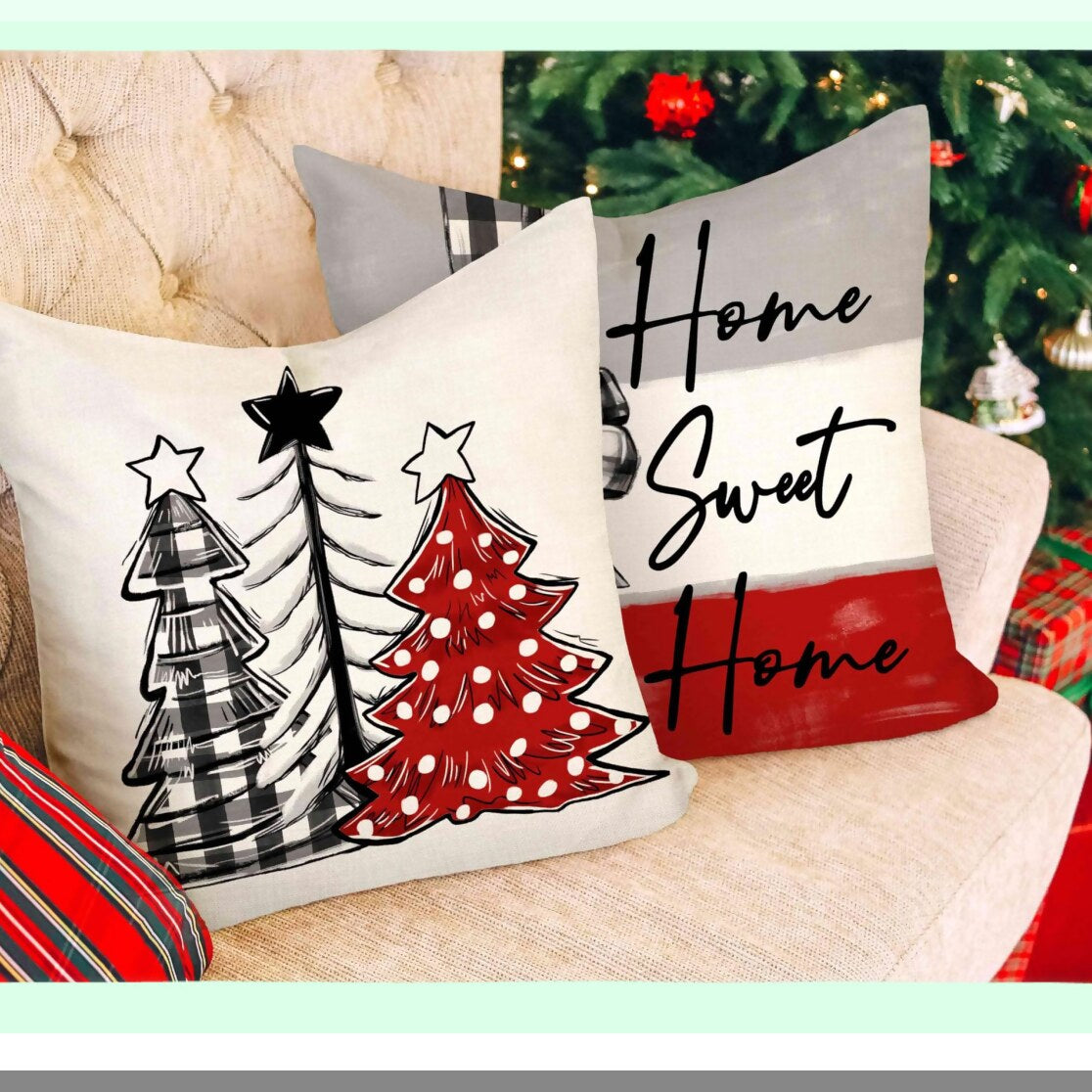Winter Farmhouse Holiday Pillow Covers Set - Farm Trees Floral Jar Decor - 18x18 Throw Cushion Case - Xmas Decorations for Home Couch - S23C22
