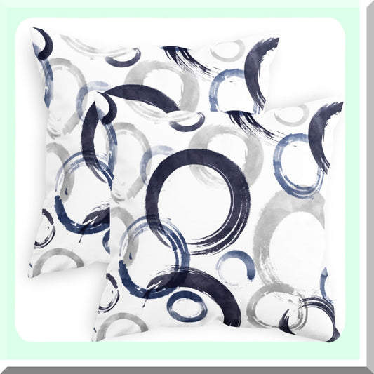 Cozy Fleece Geometric Rings Pillow Cases - Set of 2 Decorative Cushion Covers for Couch & Bed - Farmhouse Decor - 18x18 Inches Navy Blue Grey