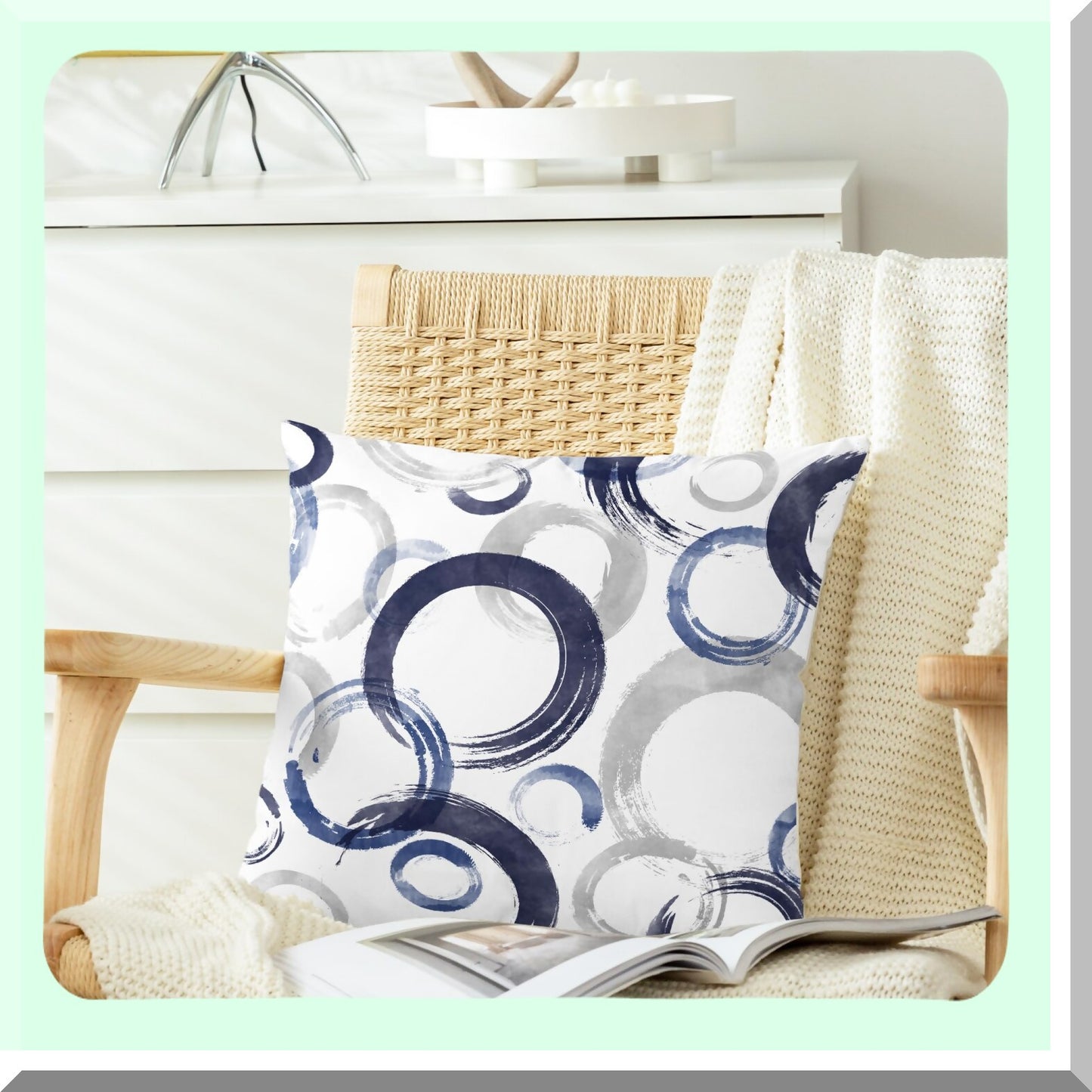 Cozy Fleece Geometric Rings Pillow Cases - Set of 2 Decorative Cushion Covers for Couch & Bed - Farmhouse Decor - 18x18 Inches Navy Blue Grey