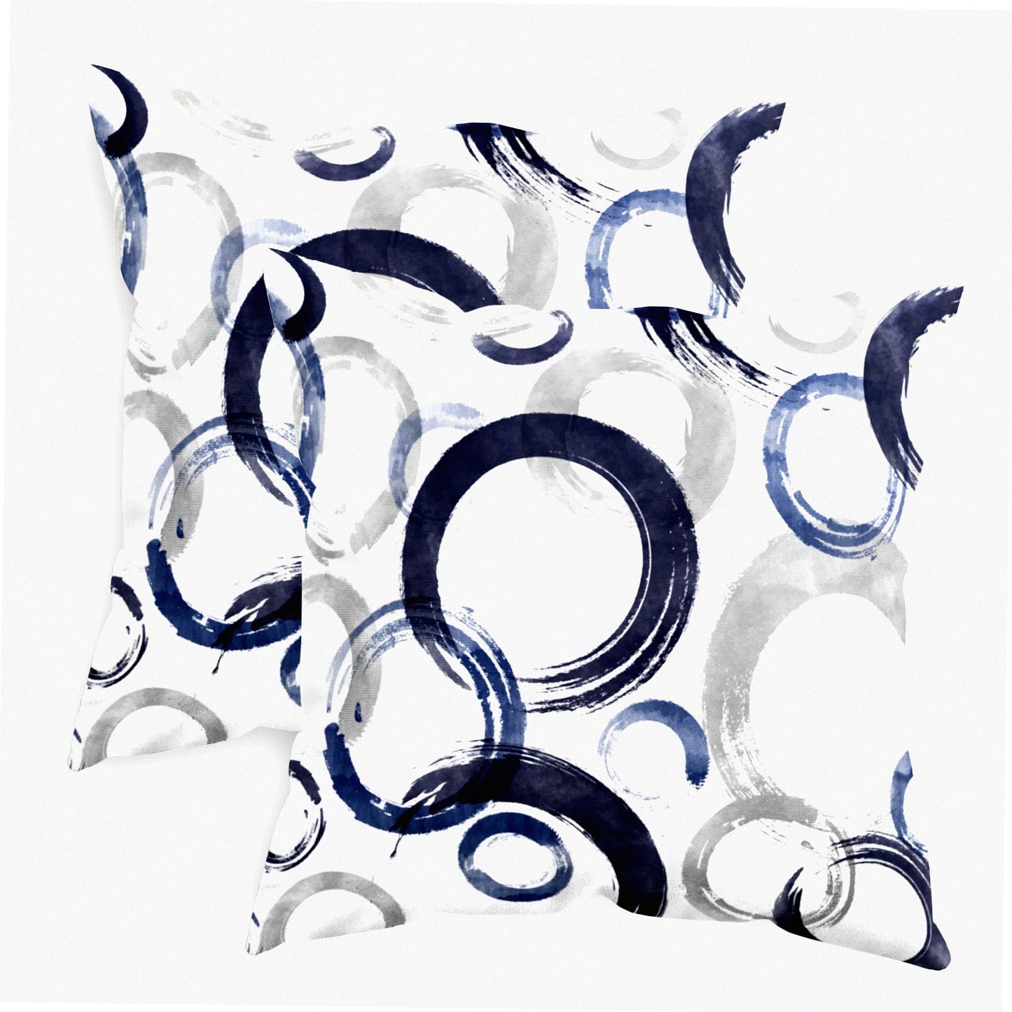 Cozy Fleece Geometric Rings Pillow Cases - Set of 2 Decorative Cushion Covers for Couch & Bed - Farmhouse Decor - 18x18 Inches Navy Blue Grey