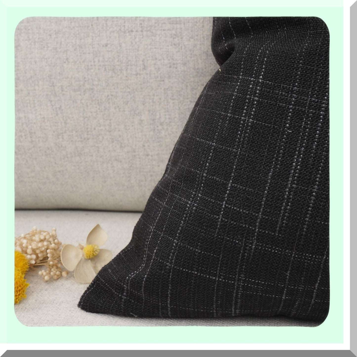 Black Cotton Linen Lumbar Pillowcase - 12x20 Inch Decorative Throw Pillow Cover for Couch Sofa Bed - Solid Color Oblong Rectangle Cushion Case