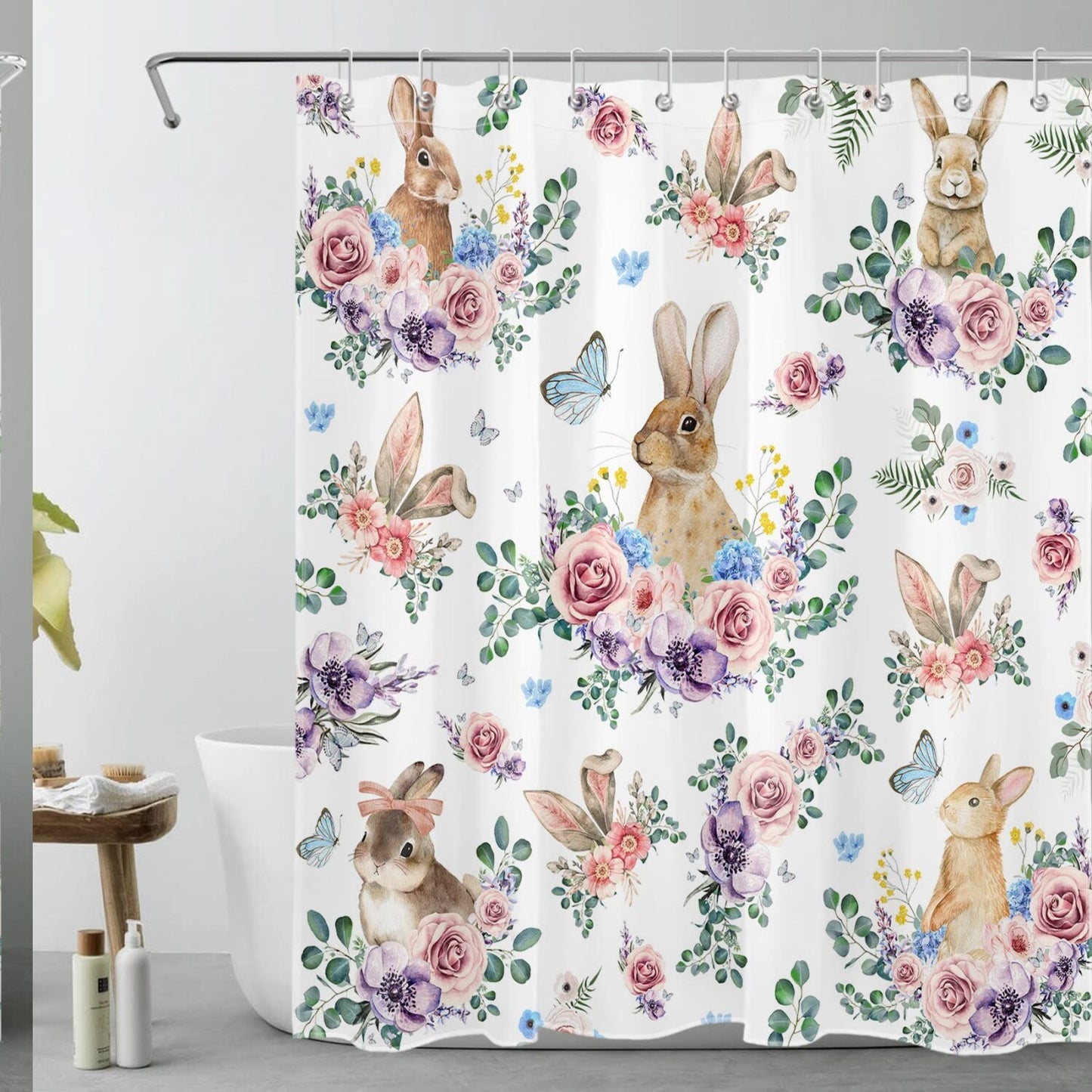 Rabbit Shower Curtain 60x72 Inches with Hooks
