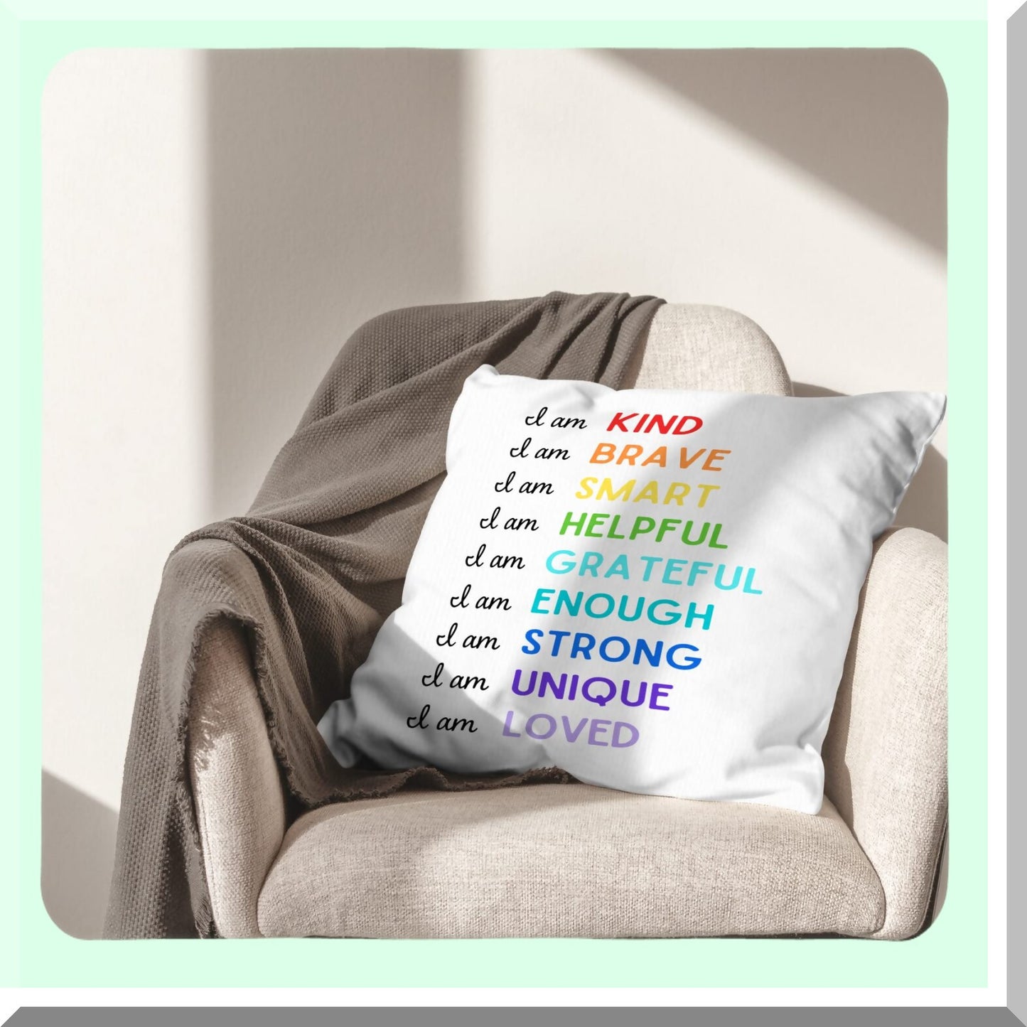 Kindness Inspirations Pillowcase - Decorative Throw Pillow Cover for Clroom, Nursery, Bed Room & Home Decor - 18 x 18 Inch Inspirational Pillow Case