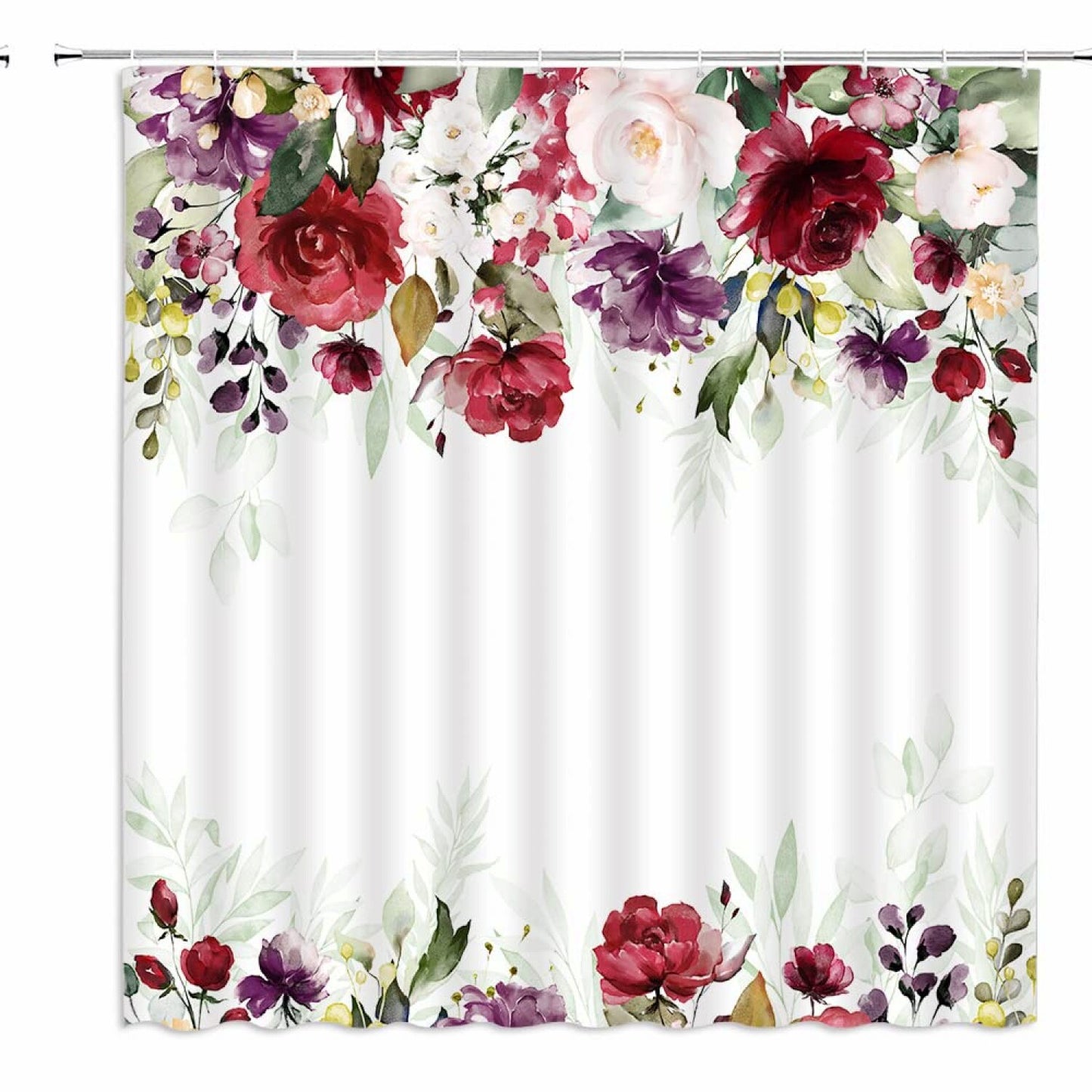 Burgundy Red Floral Shower Curtain 70x70 inches