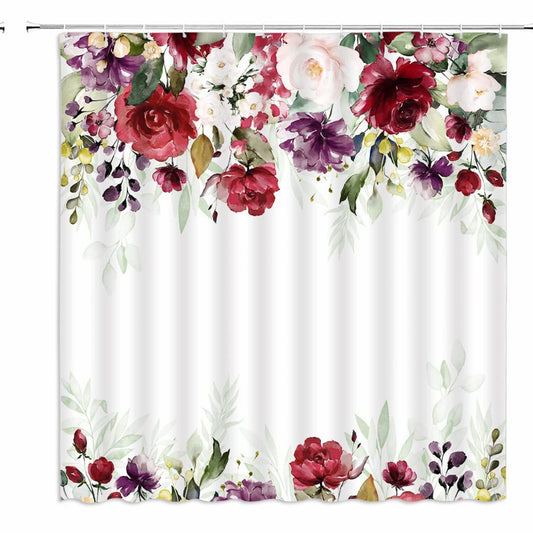 Burgundy Red Floral Shower Curtain 70x70 inches