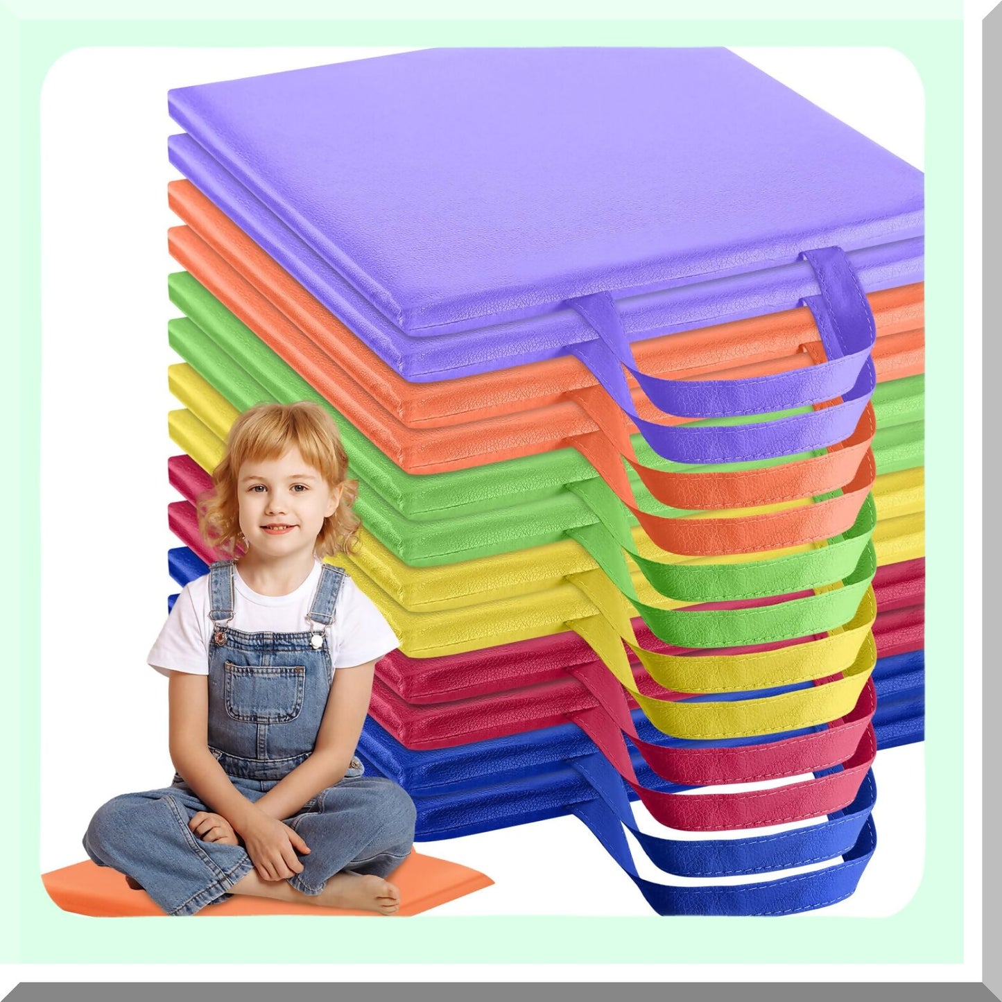 FlexiSquare Floor Cushions - Set of 12 | Classroom Seating for Kids & Toddlers | Portable Cushions with Handles | Preschool Furniture & Daycare Essentials