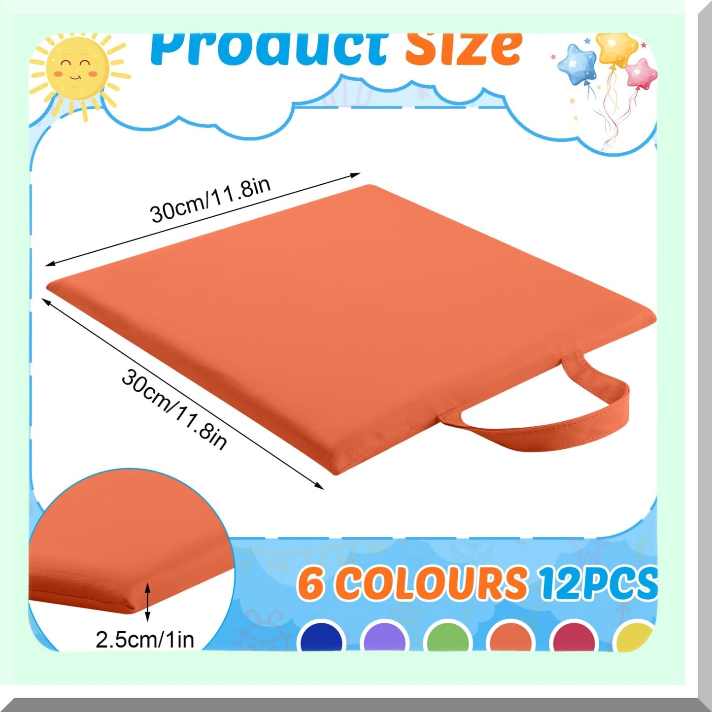 FlexiSquare Floor Cushions - Set of 12 | Classroom Seating for Kids & Toddlers | Portable Cushions with Handles | Preschool Furniture & Daycare Essentials