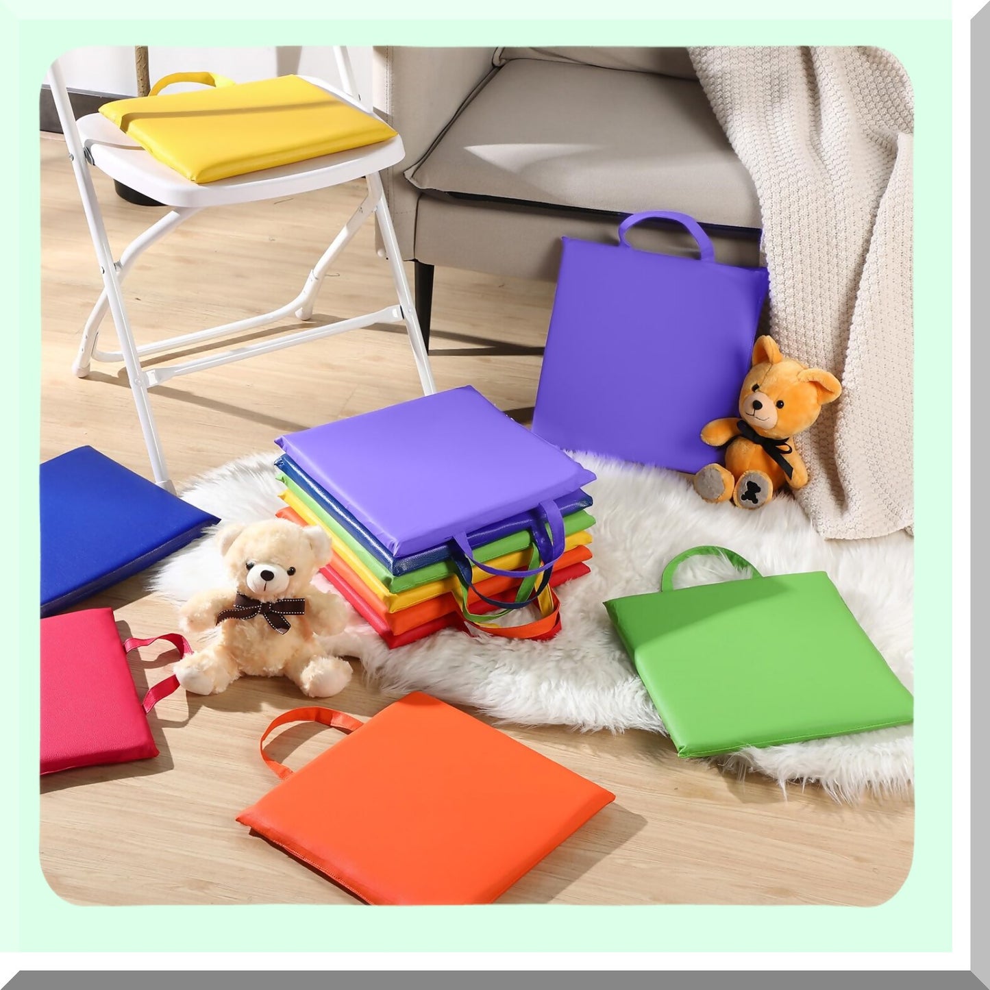 FlexiSquare Floor Cushions - Set of 12 | Classroom Seating for Kids & Toddlers | Portable Cushions with Handles | Preschool Furniture & Daycare Essentials