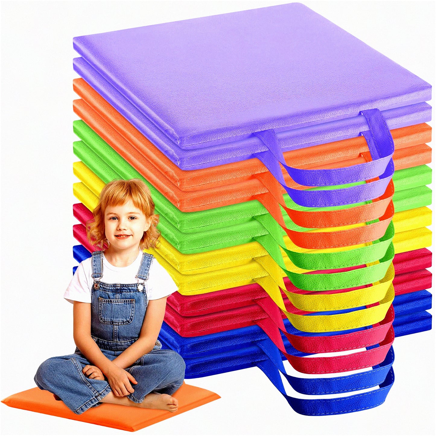 FlexiSquare Floor Cushions - Set of 12 | Classroom Seating for Kids & Toddlers | Portable Cushions with Handles | Preschool Furniture & Daycare Essentials