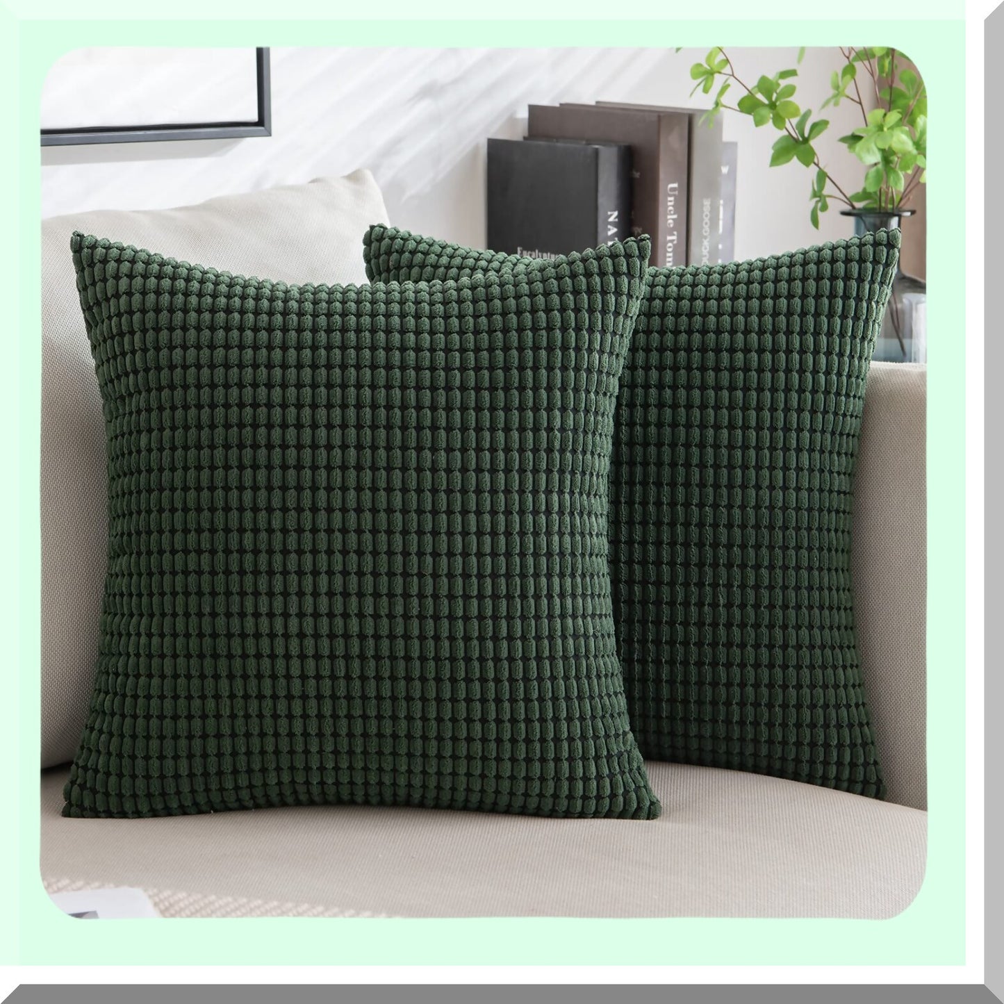 Dark Green Corduroy Pillow Covers - Set of 2 | 18x18 Inch Super Soft Decorative Throw Pillows for Couch, Sofa, Bedroom, Living Room | Spring Home Decor Cushion