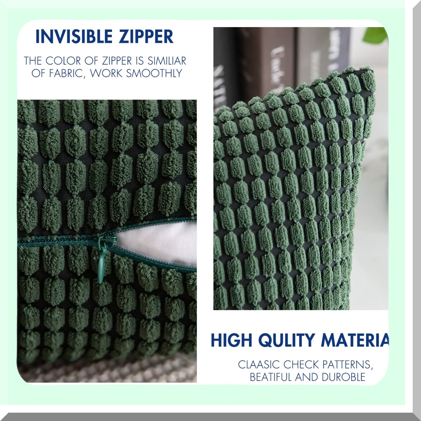 Dark Green Corduroy Pillow Covers - Set of 2 | 18x18 Inch Super Soft Decorative Throw Pillows for Couch, Sofa, Bedroom, Living Room | Spring Home Decor Cushion