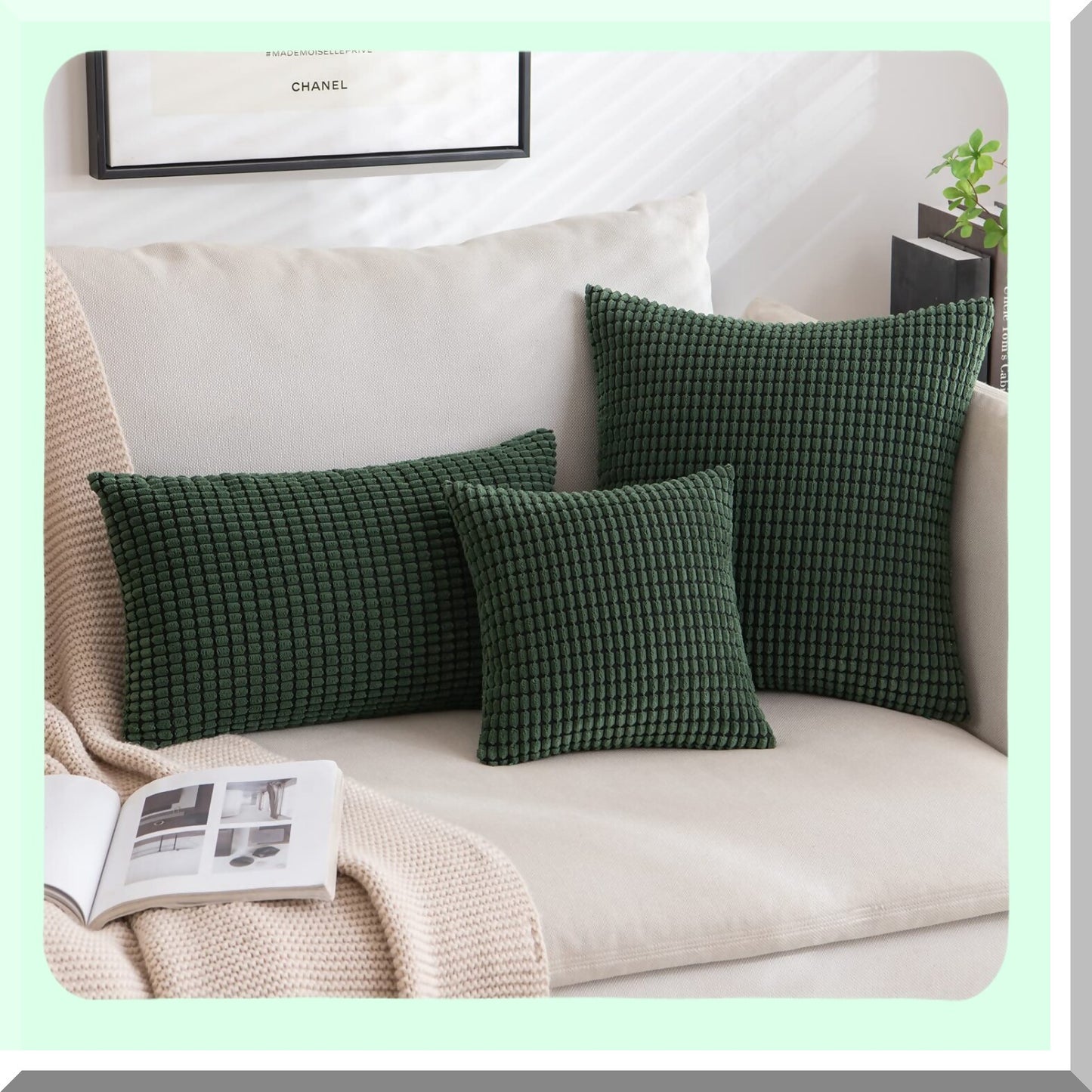 Dark Green Corduroy Pillow Covers - Set of 2 | 18x18 Inch Super Soft Decorative Throw Pillows for Couch, Sofa, Bedroom, Living Room | Spring Home Decor Cushion