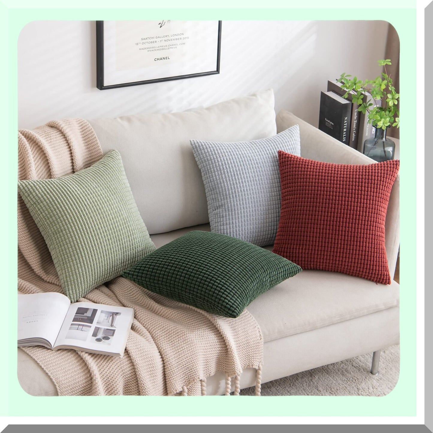 Dark Green Corduroy Pillow Covers - Set of 2 | 18x18 Inch Super Soft Decorative Throw Pillows for Couch, Sofa, Bedroom, Living Room | Spring Home Decor Cushion